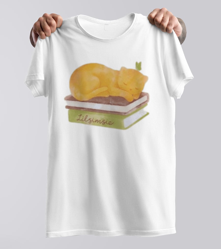 Lilsimsie Sleeping Cat On Books T-Shirt