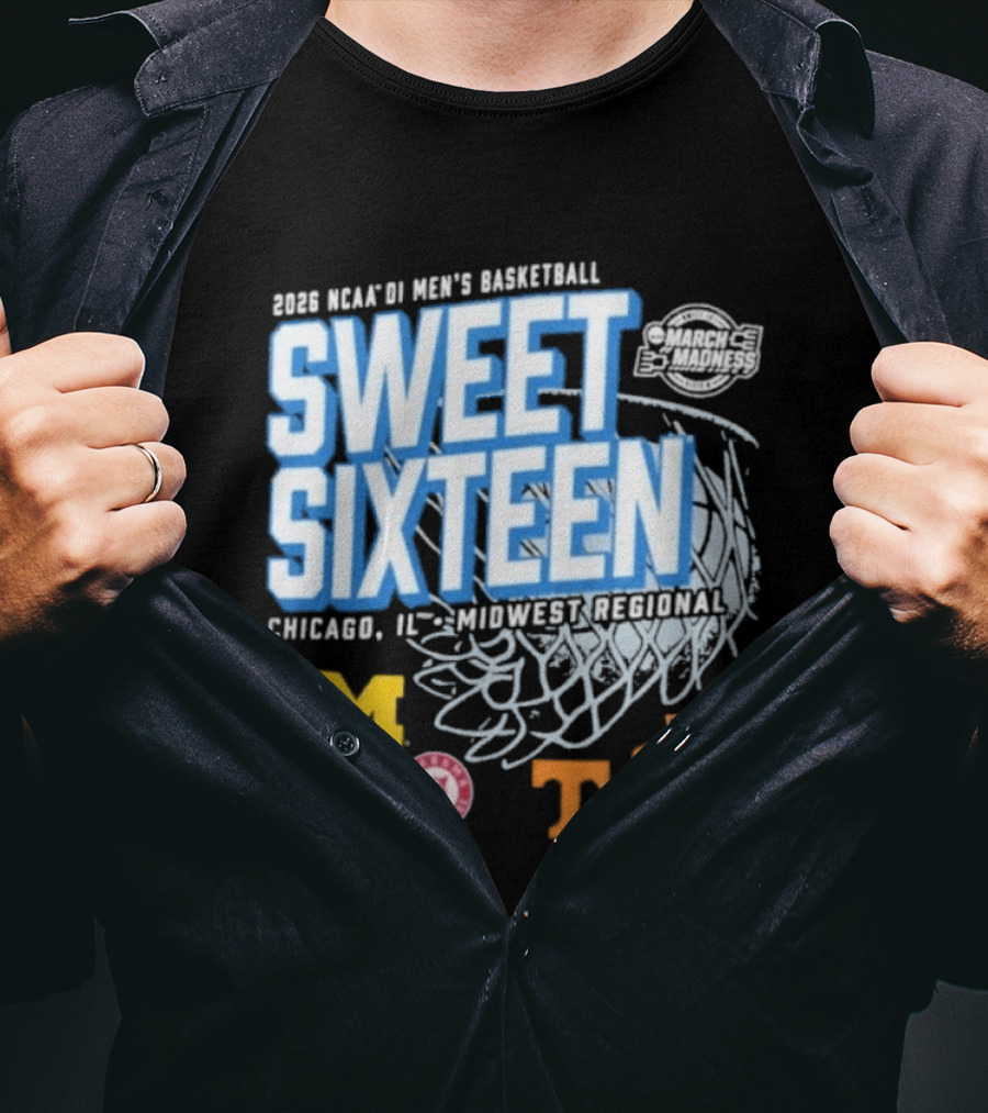 2026 NCAA DI Men's Basketball Sweet Sixteen Chicago IL Midwest Regional Michigan Alabama Tennessee Iowa State T-Shirt