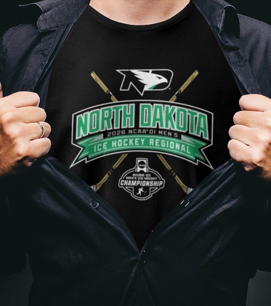 North Dakota 2026 NCAA DI Men's Ice Hockey Regional Fighting Hawks T-Shirt