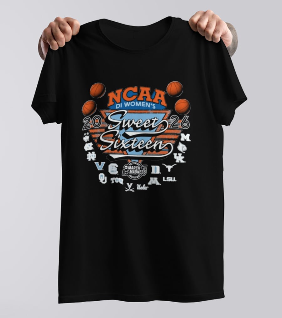 Sweet Sixteen 2026 NCAA DI Women's Basketball Tournament March Madness Recognizable Teams Logos T-Shirt