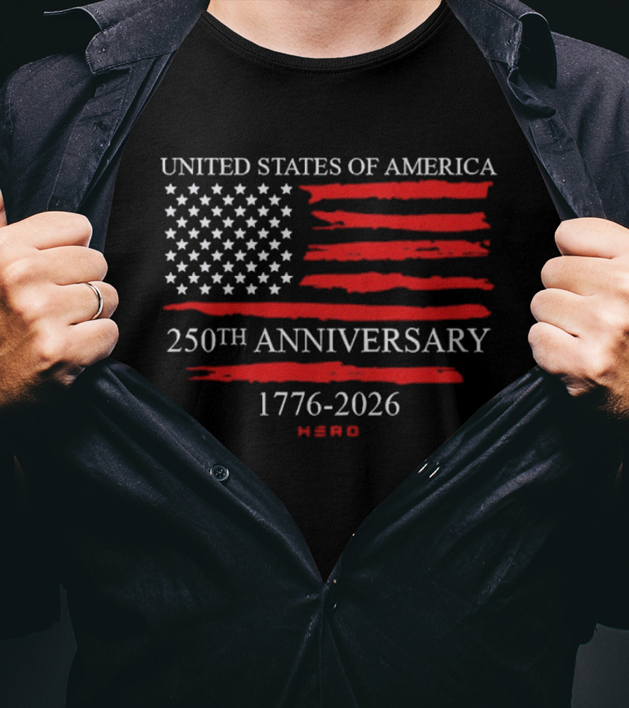 United States Of America 250th Anniversary 1776 2026 With US Flag Hero T-Shirt