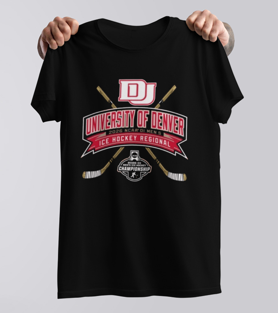 University Of Denver 2026 NCAA DI Men's Ice Hockey Regional Championships Pioneers DJ Logo Hockey Sticks T-Shirt