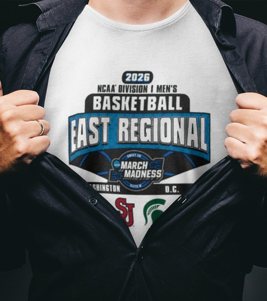 2026 NCAA Division I Men's Basketball Sweet Sixteen East Regional March Madness Duke St. John's Michigan State UConn Logos T-Shirt