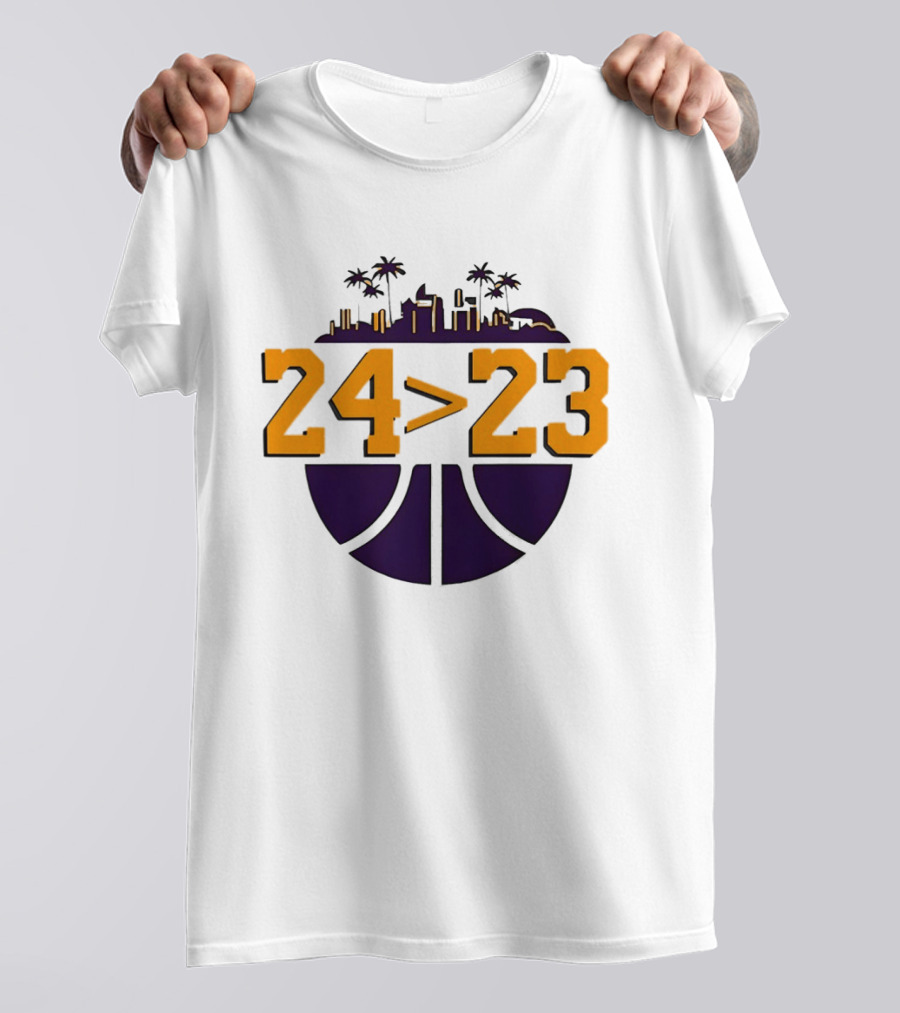 Kobe Bryant LeBron James 24 Greater Than 23 Basketball Skyline T-Shirt