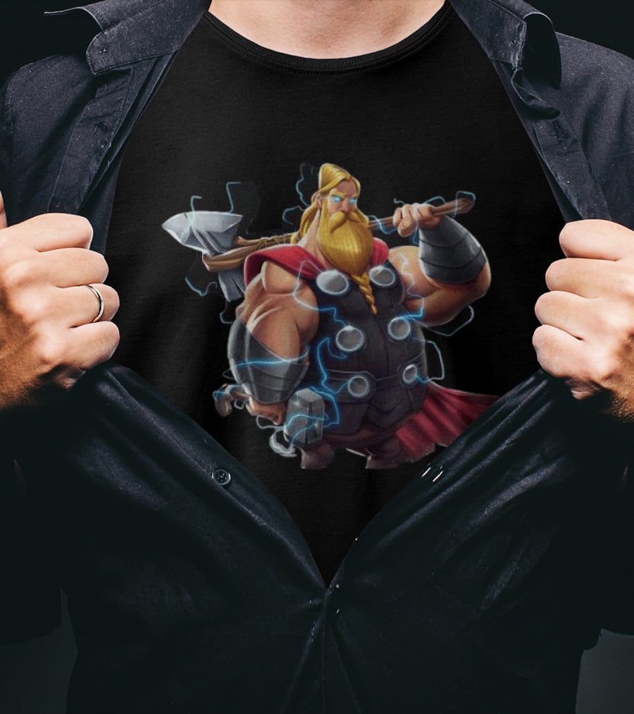 Avenger Endgame Fat Thor Double Hammer Electric Lightning T-Shirt