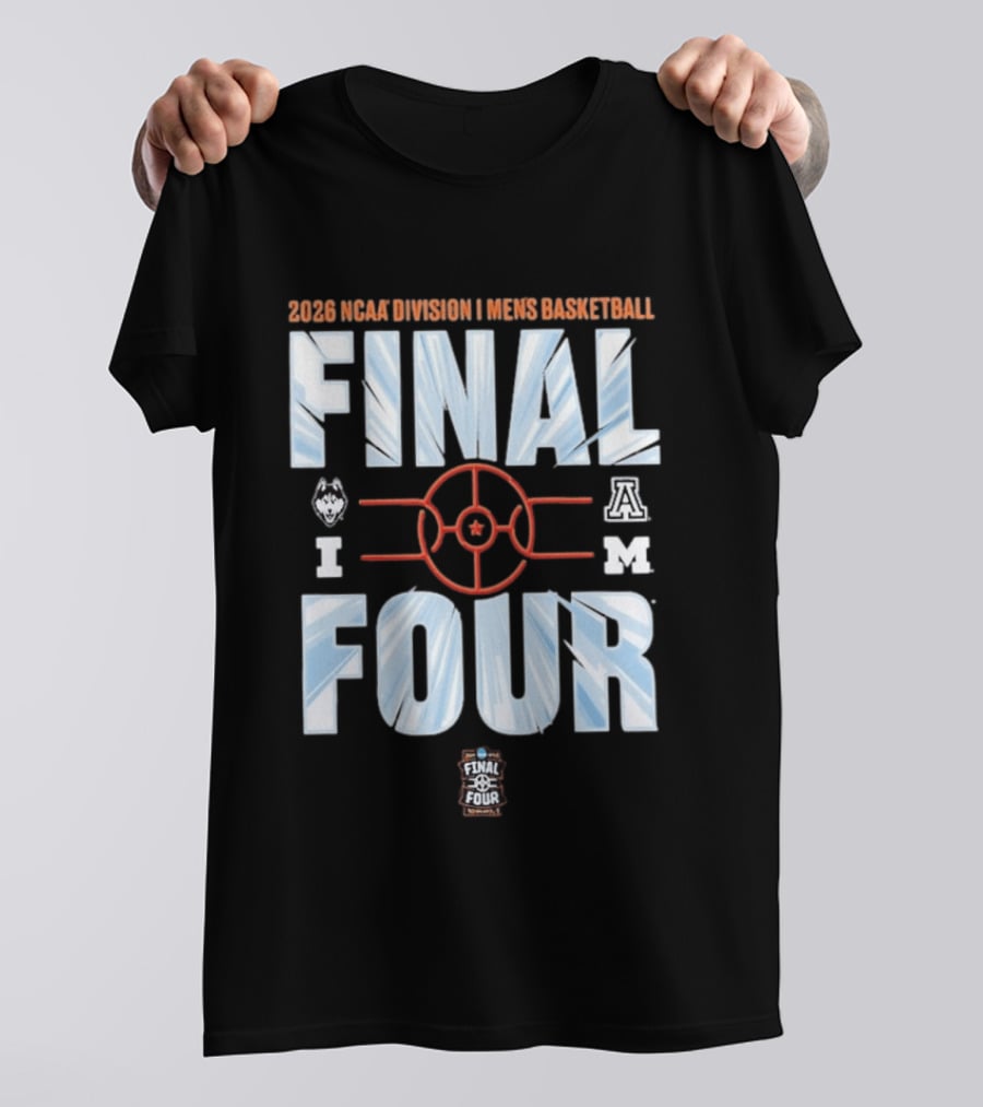 2026 NCAA Division I Men's Basketball Final Four With UConn Arizona And Michigan Logos T-Shirt