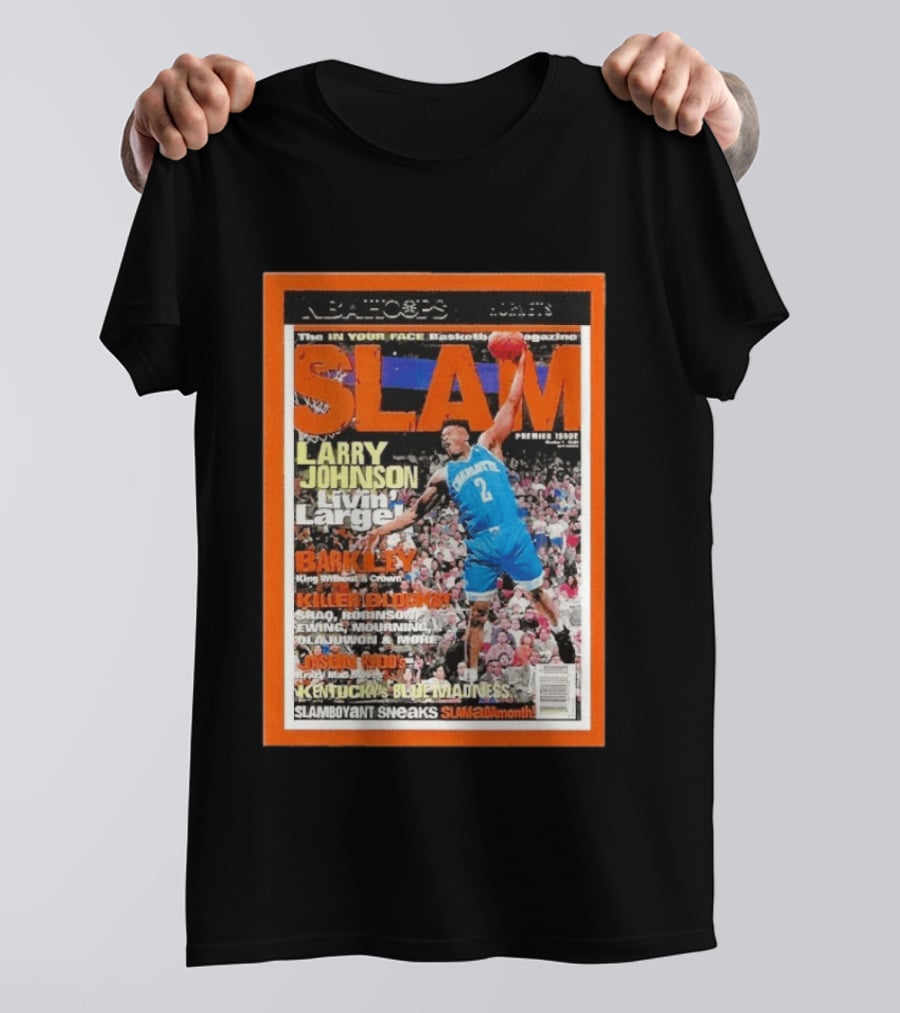 NBA Hoops Larry Johnson Livin Large Charlotte Hornets Slam Premier Issue 2021 22 Panini T-Shirt