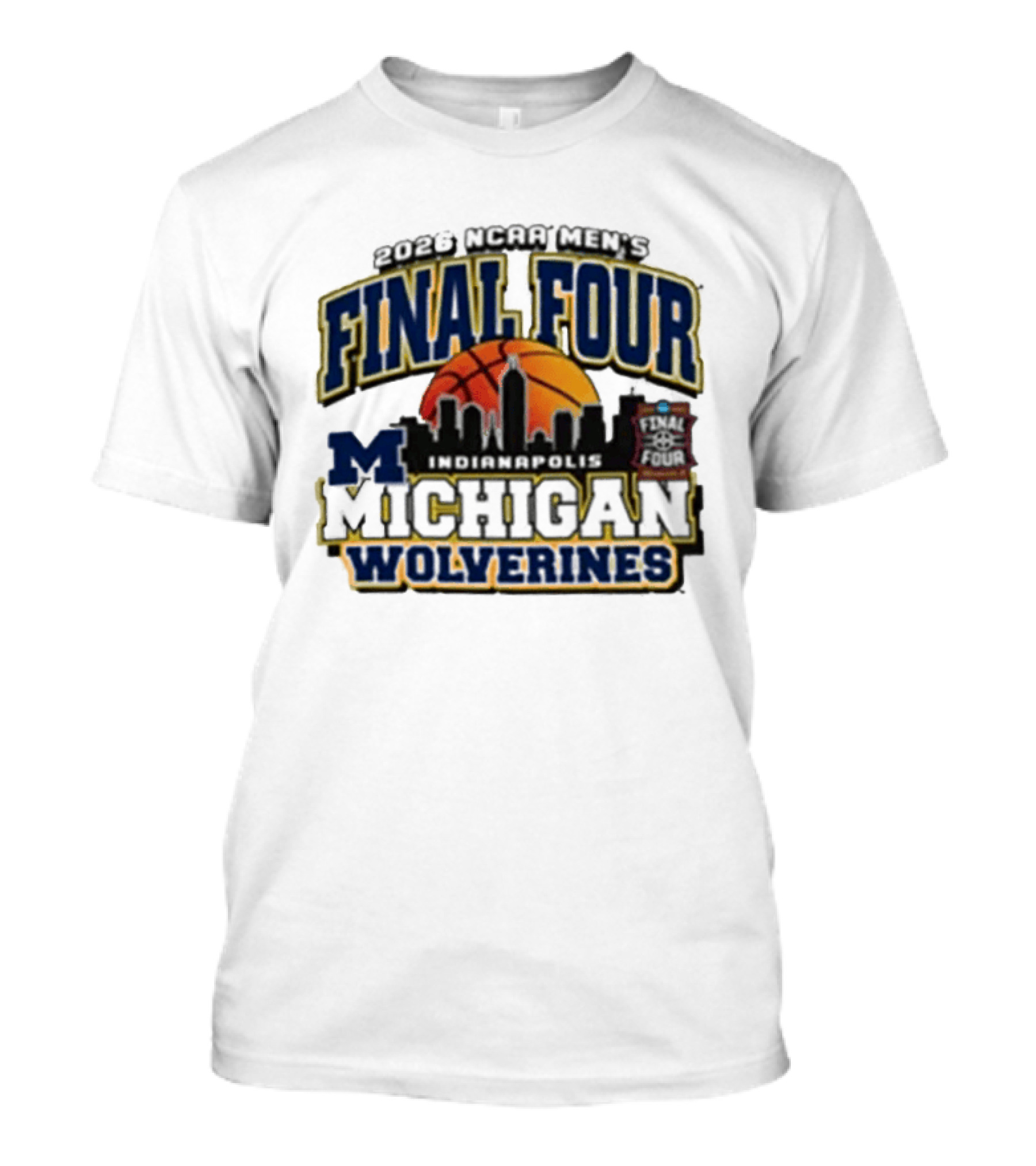 NCAA Men's Final Four 2026 Michigan Wolverines Indianapolis Skyline Basketball T-Shirt