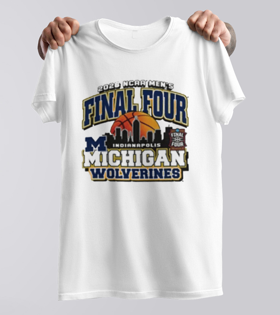 NCAA Men's Final Four 2026 Michigan Wolverines Indianapolis Skyline Basketball T-Shirt