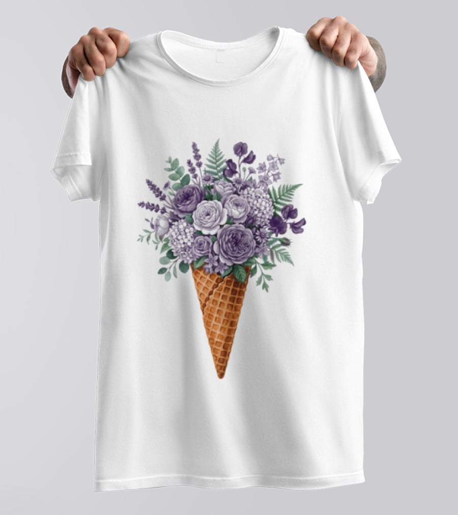 Floral Ice Cream Cone Plant Bouquet T-Shirt