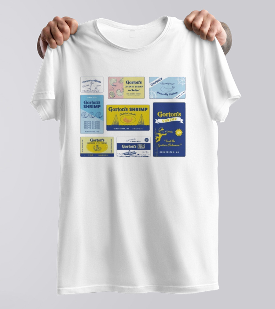 Gorton's Seafood Shrimp Box Collection Gloucester MA Vintage Packaging T-Shirt