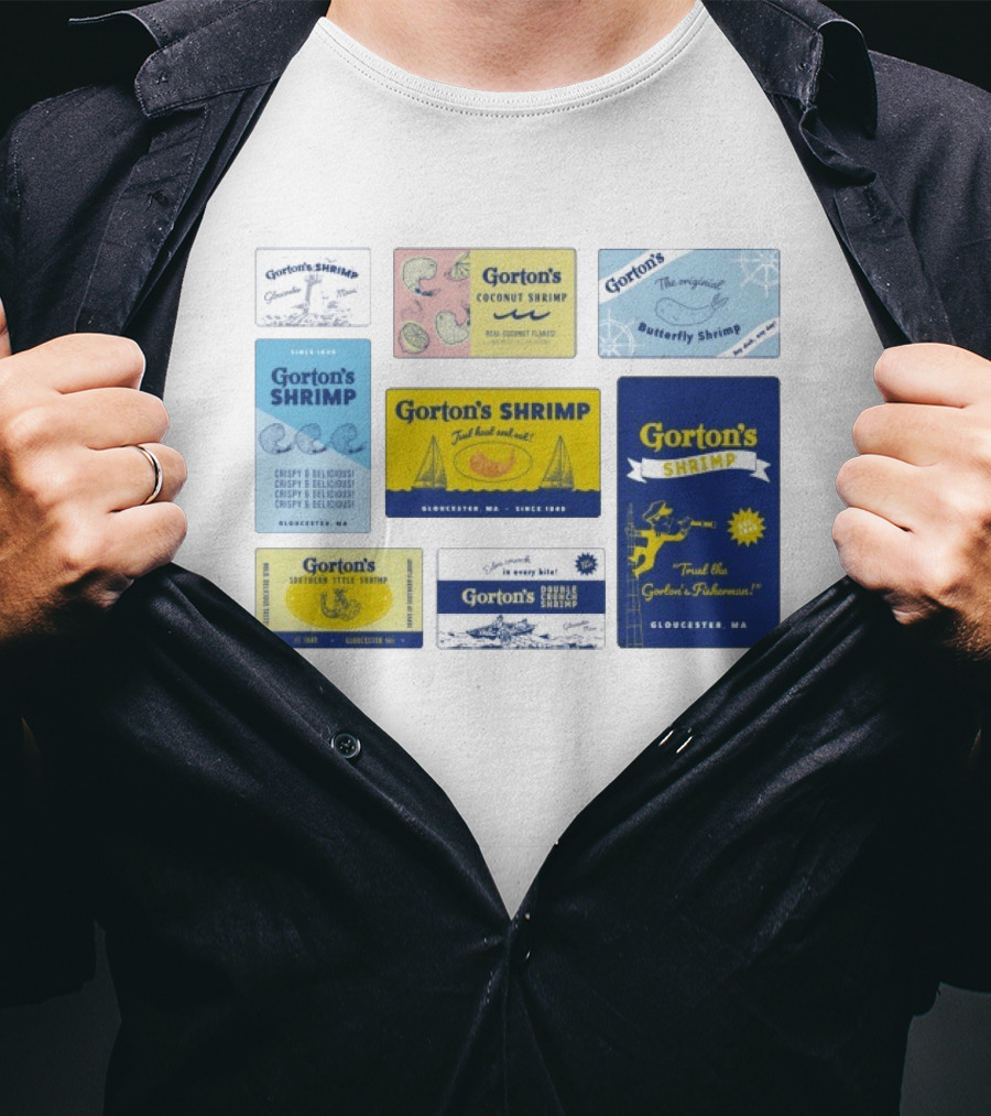 Gorton's Seafood Shrimp Box Collection Gloucester MA Vintage Packaging T-Shirt