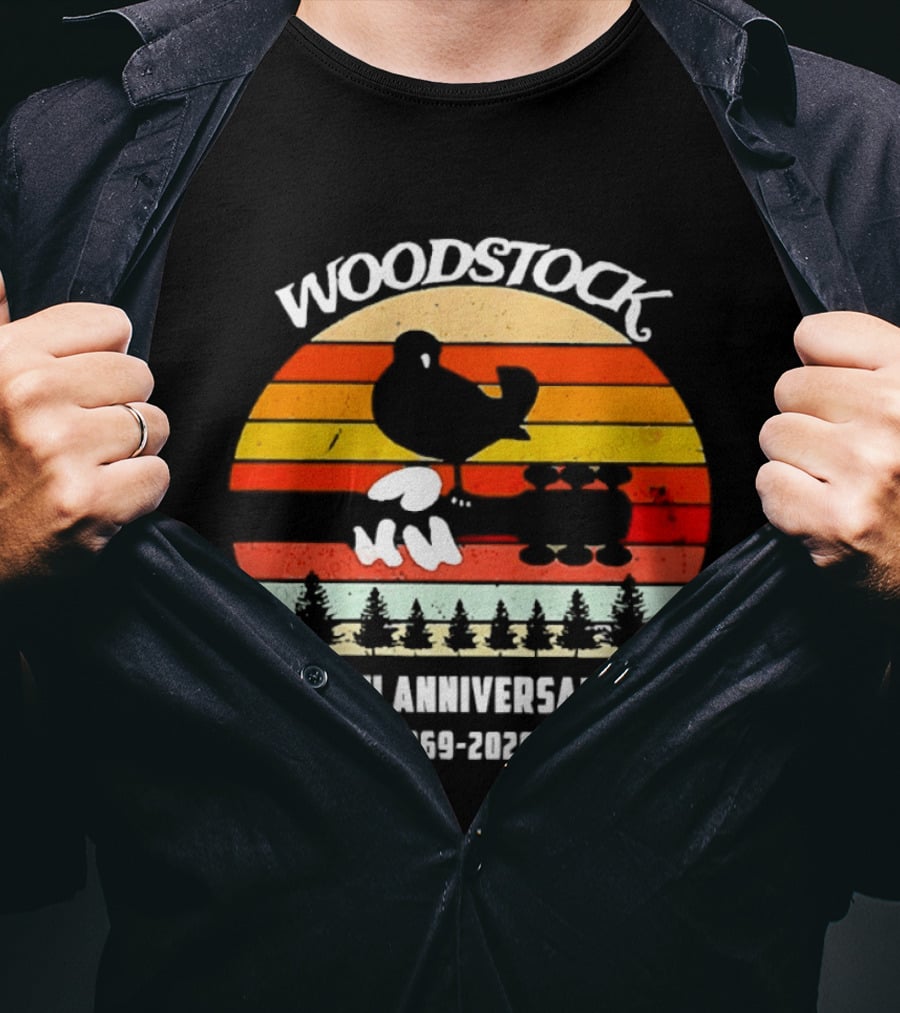Woodstock 57th Anniversary 1969 2026 Bird Vintage Sunset Stripes T-Shirt