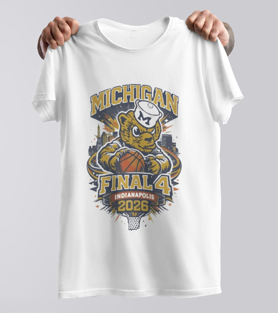Michigan Wolverines Final Four 2026 Indianapolis Basketball Bear With Sailor Hat T-Shirt
