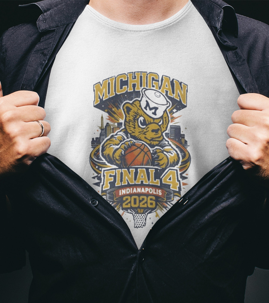 Michigan Wolverines Final Four 2026 Indianapolis Basketball Bear With Sailor Hat T-Shirt