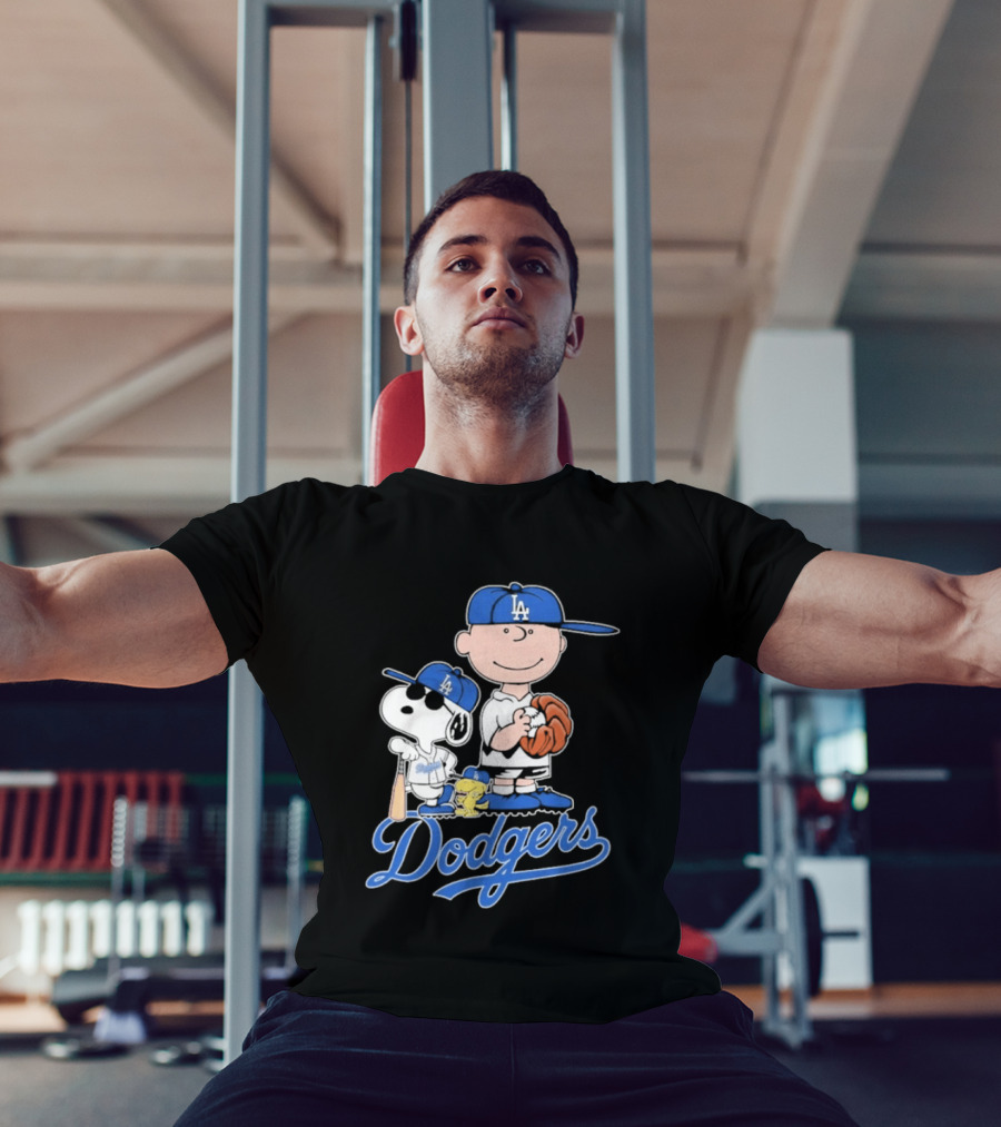 Los Angeles Dodgers Peanuts Snoopy Charlie Brown Woodstock Baseball Collaboration T-Shirt
