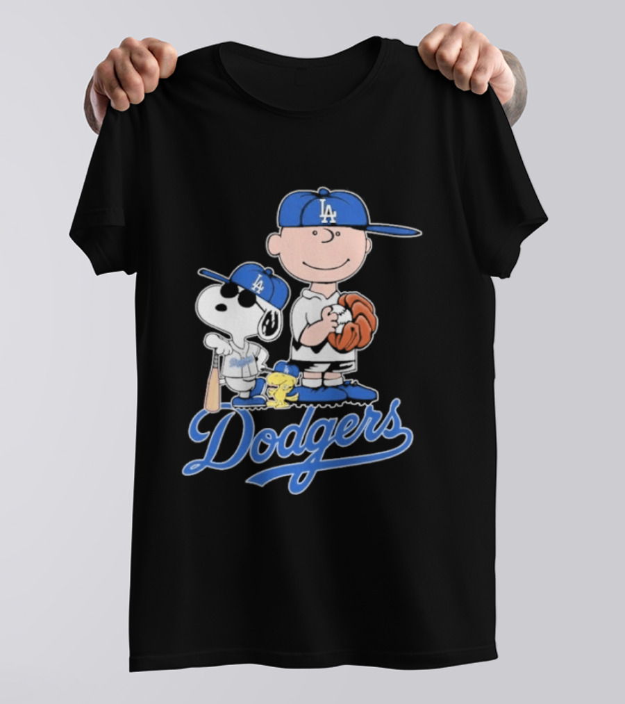 Los Angeles Dodgers Peanuts Snoopy Charlie Brown Woodstock Baseball Collaboration T-Shirt
