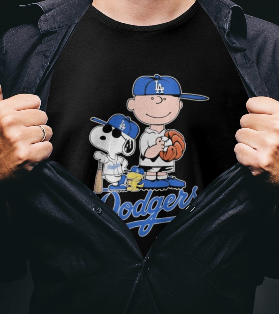 Los Angeles Dodgers Peanuts Snoopy Charlie Brown Woodstock Baseball Collaboration T-Shirt