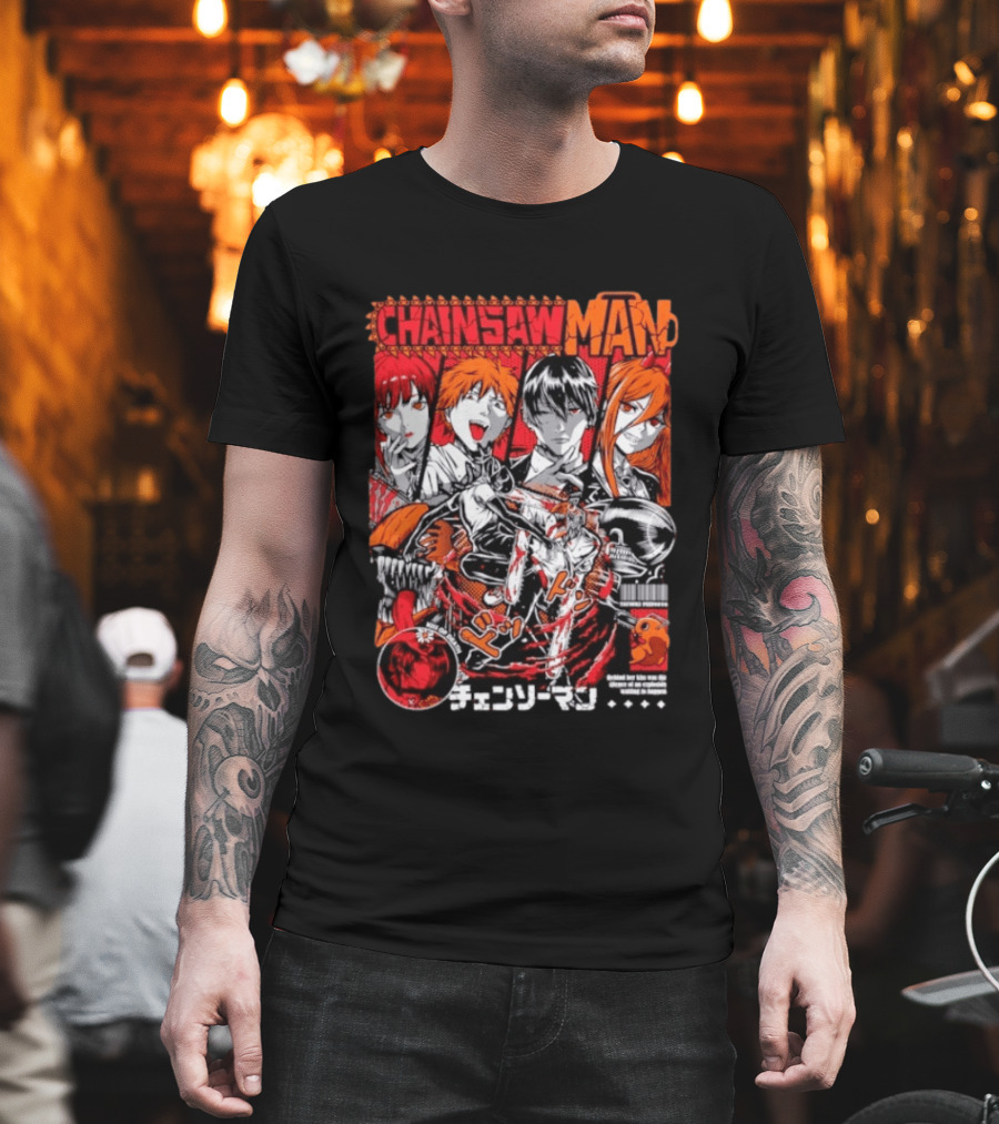 Chainsaw Man Manga Characters Reze Denji Power Aki Hayakawa Manga Cover T-Shirt