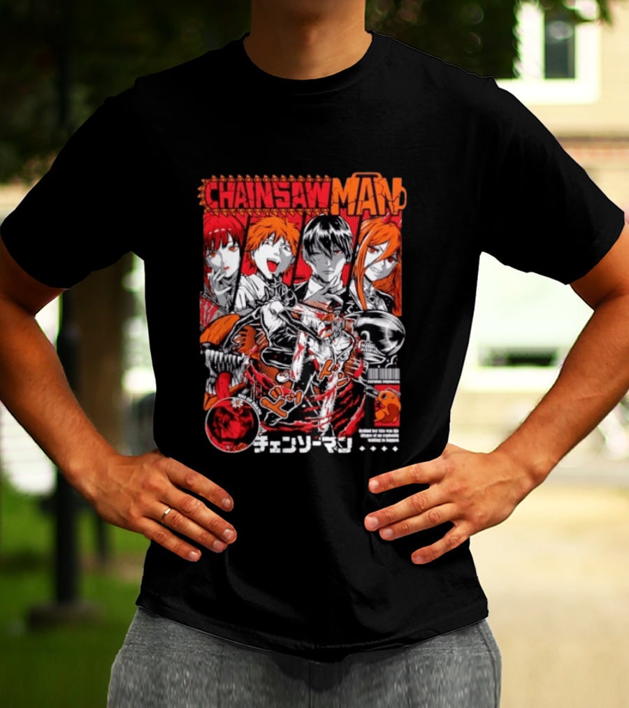Chainsaw Man Manga Characters Reze Denji Power Aki Hayakawa Manga Cover T-Shirt