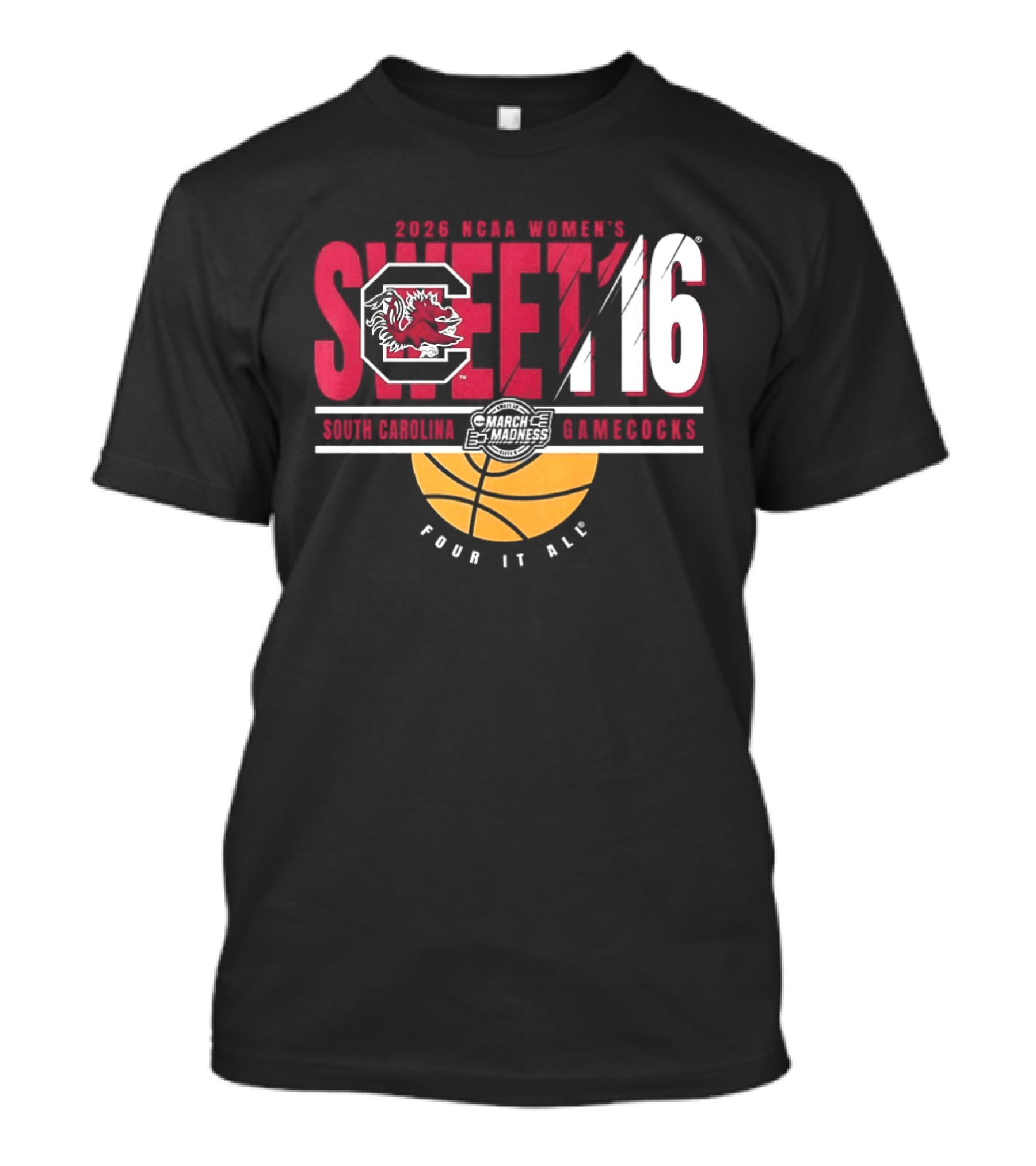 South Carolina Gamecocks NCAA Women's Basketball 2026 Sweet 16 Four It All Basketball T-Shirt