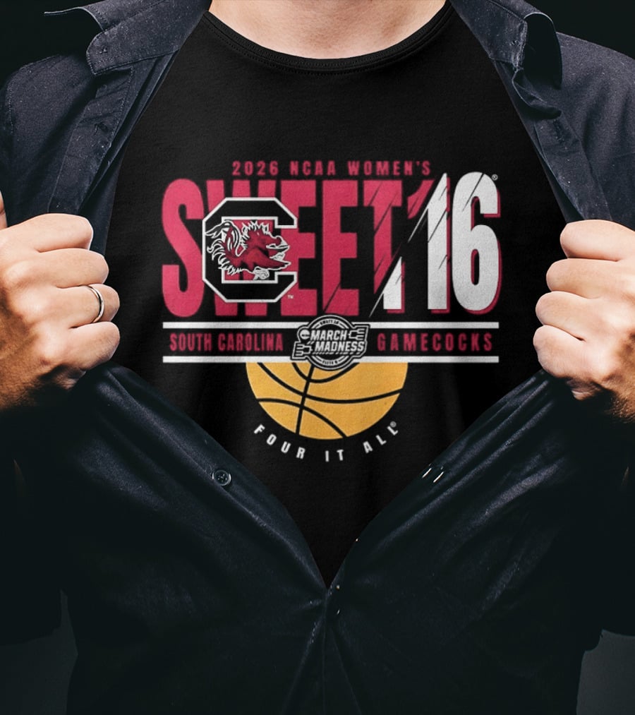 South Carolina Gamecocks NCAA Women's Basketball 2026 Sweet 16 Four It All Basketball T-Shirt