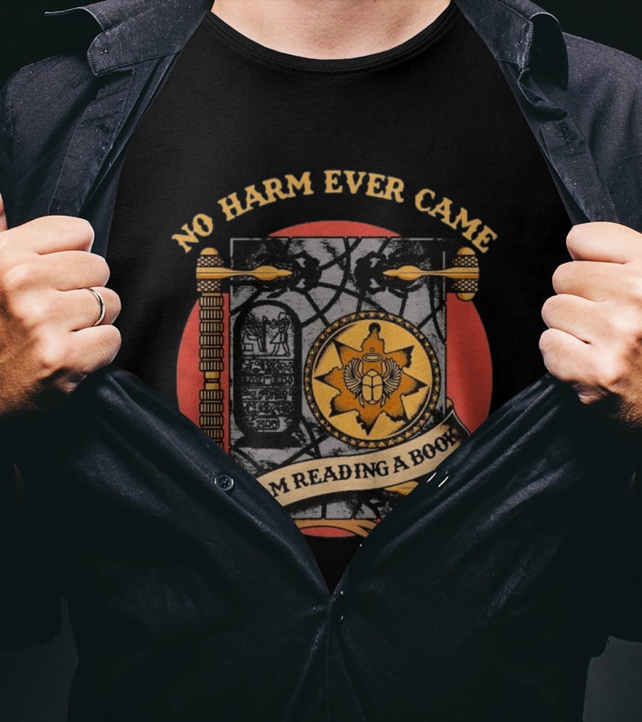 No Harm Ever Came From Reading A Book Egyptian Scarab Hieroglyphic Ancient T-Shirt