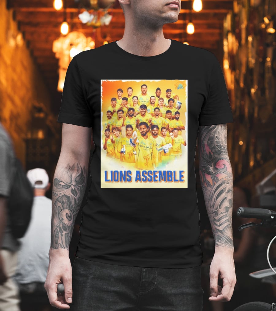 Raring To Roar Lions Assemble Chennai Super Kings Team Celebration T-Shirt