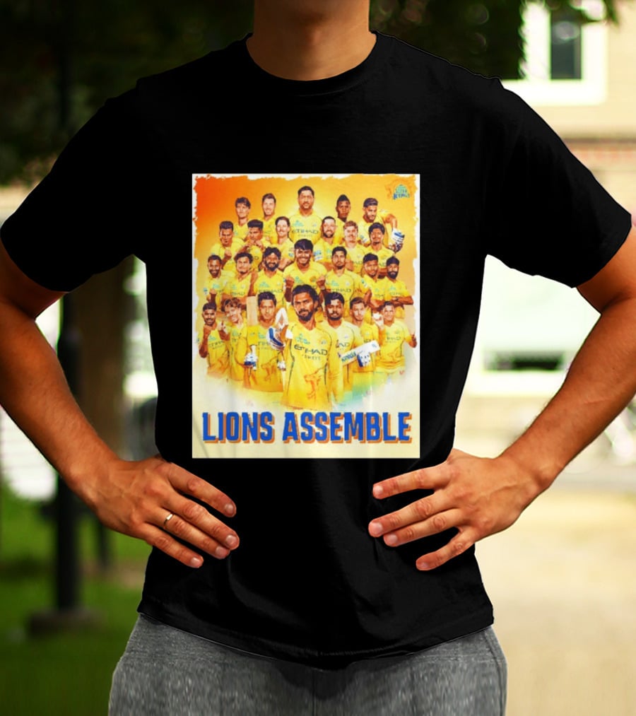 Raring To Roar Lions Assemble Chennai Super Kings Team Celebration T-Shirt