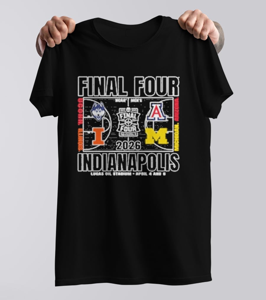 Final Four 2026 Indianapolis Michigan UConn Arizona Illinois Basketball Court T-Shirt