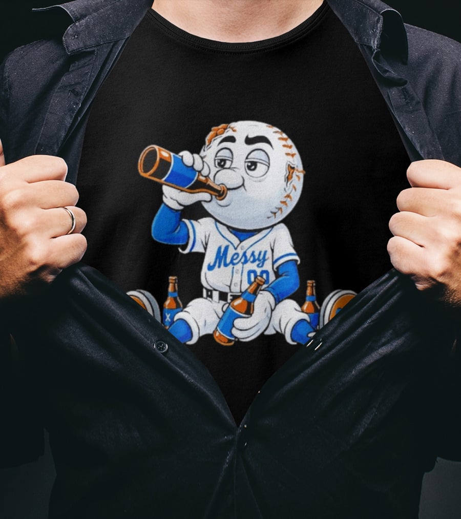 New York Mets Mr. Met Messy Drink Baseball T-Shirt