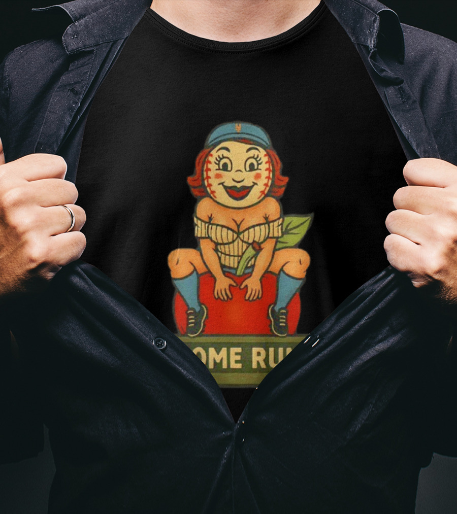 Mrs Met Home Run New York Mets Vintage Baseball Pin Up T-Shirt