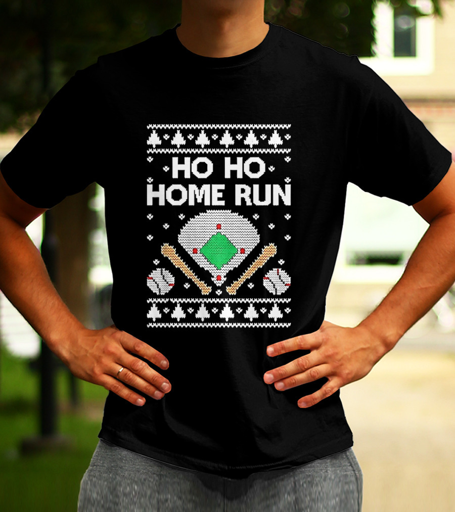 Tstars Ho Ho Home Run Ugly Christmas Baseball Festive Holiday T-Shirt