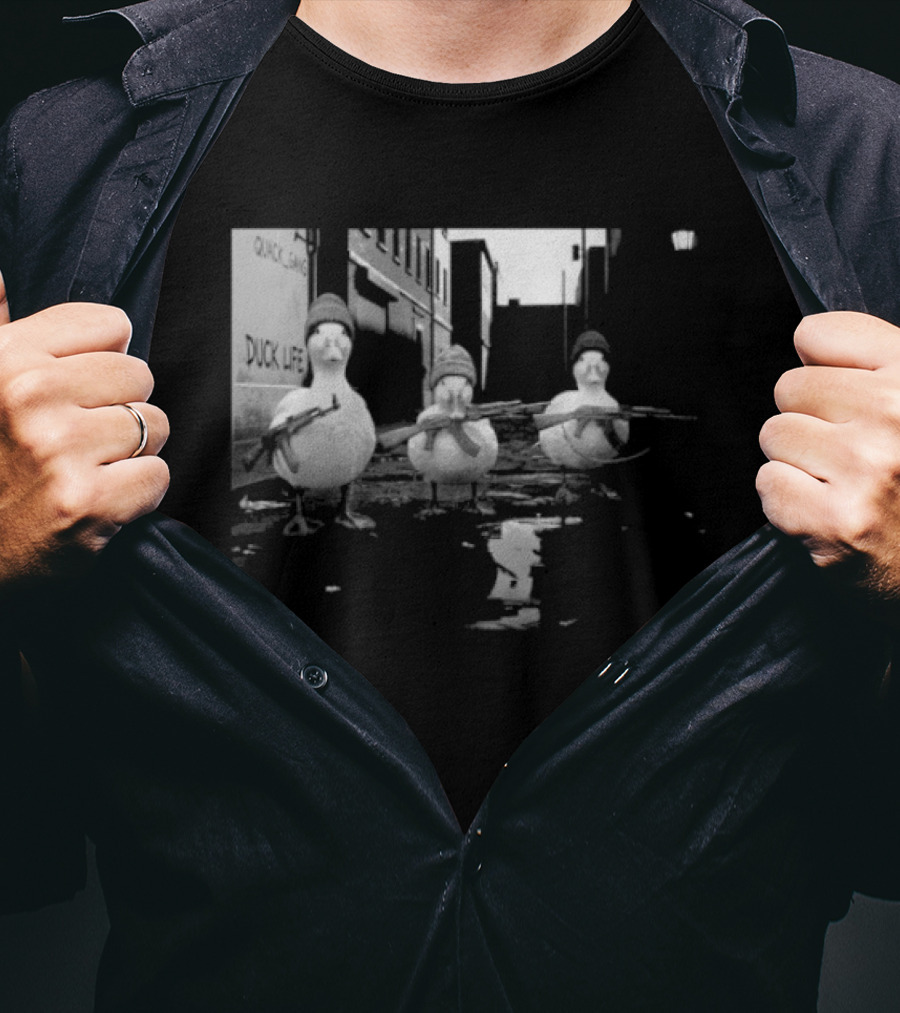 Quack Gang Duck Life Street Scene With Armed Ducks T-Shirt