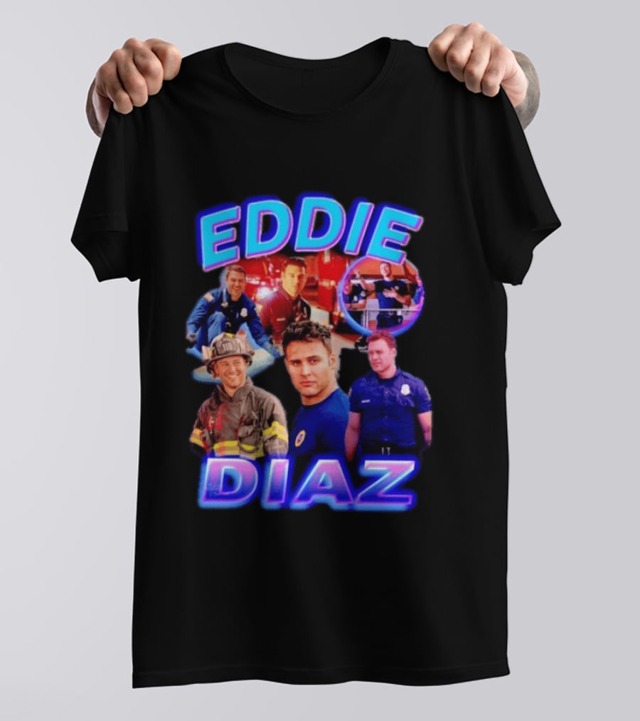 Eddie Diaz Firefighter Collage Action Scenes And Portraits T-Shirt