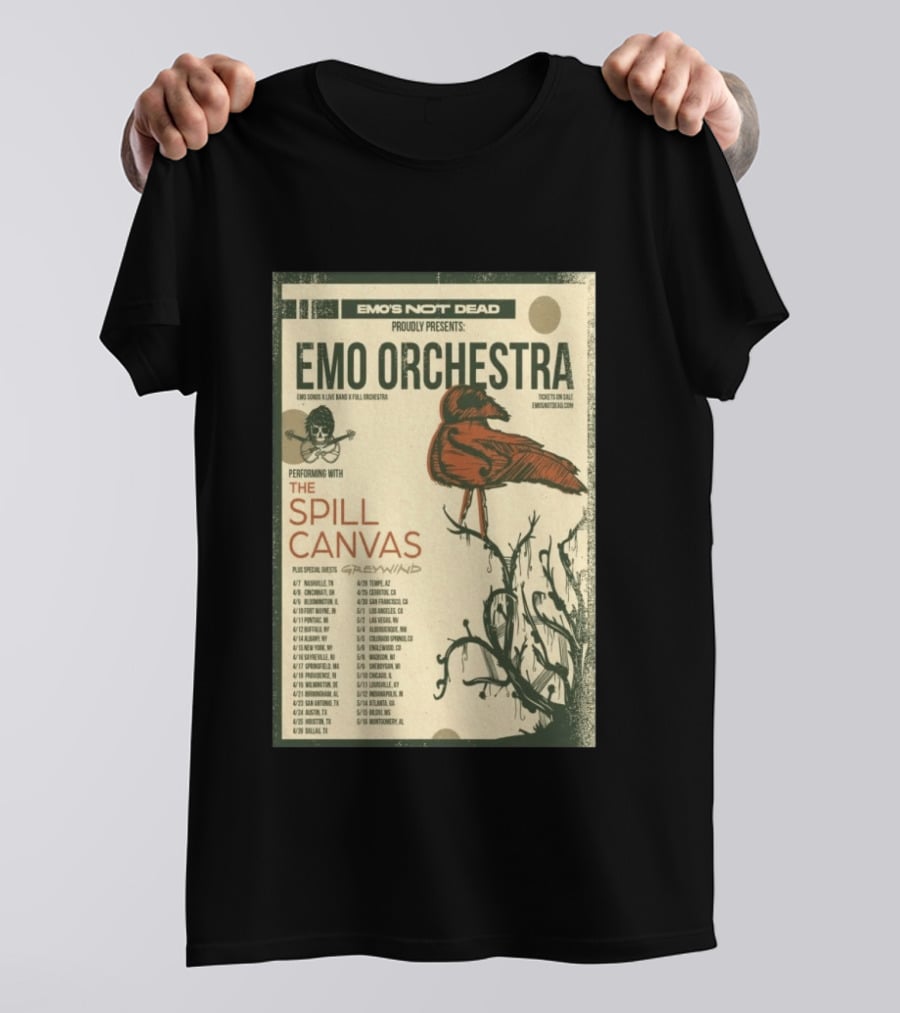 Emo Orchestra USA Tour 2026 With The Spill And Greywind Tour Dates T-Shirt