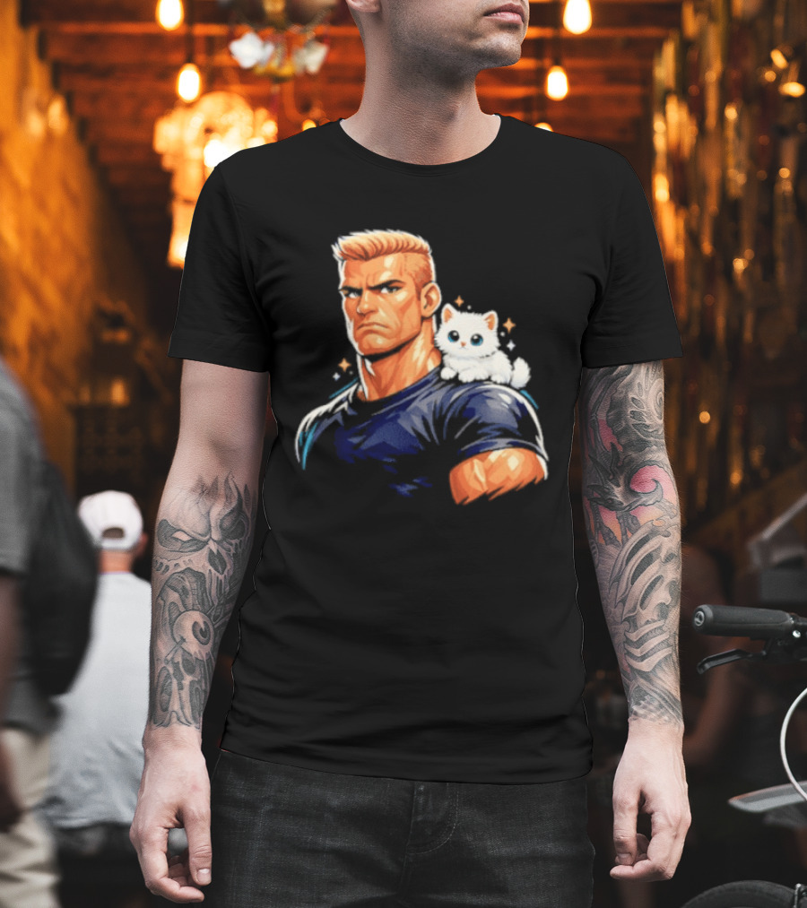 GigaChad With Tiny Cat Meme Buff Aesthetic T-Shirt