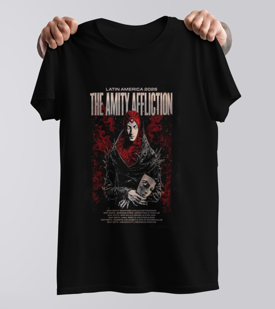 The Amity Affliction Latin America 2026 Tour Santiago Buenos Aires Sao Paulo Lima Bogota Mexico City T-Shirt