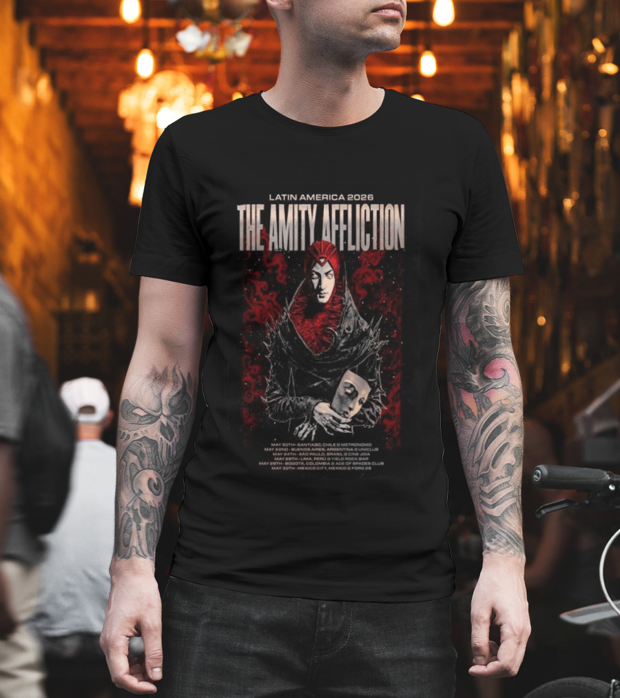 The Amity Affliction Latin America 2026 Tour Santiago Buenos Aires Sao Paulo Lima Bogota Mexico City T-Shirt