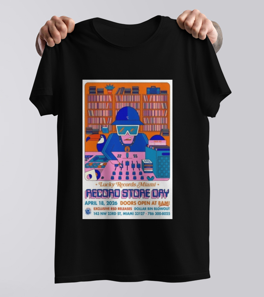 Lucky Records Miami Record Store Day April 18 2026 Exclusive RSD Releases Dollar Bin Blowout T-Shirt