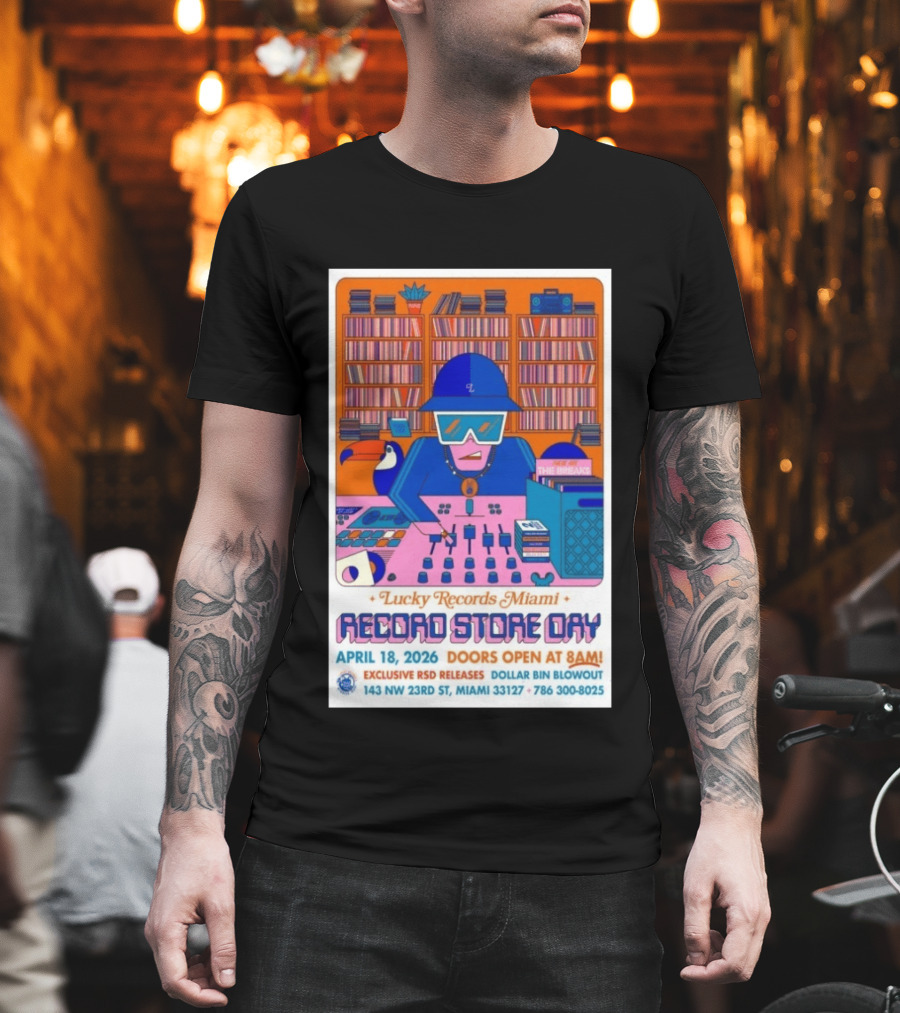 Lucky Records Miami Record Store Day April 18 2026 Exclusive RSD Releases Dollar Bin Blowout T-Shirt