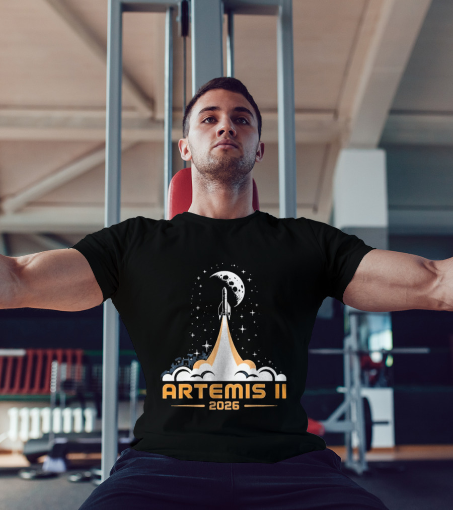 Artemis II 2026 Moon Rocket Launch With Stars And Moon T-Shirt