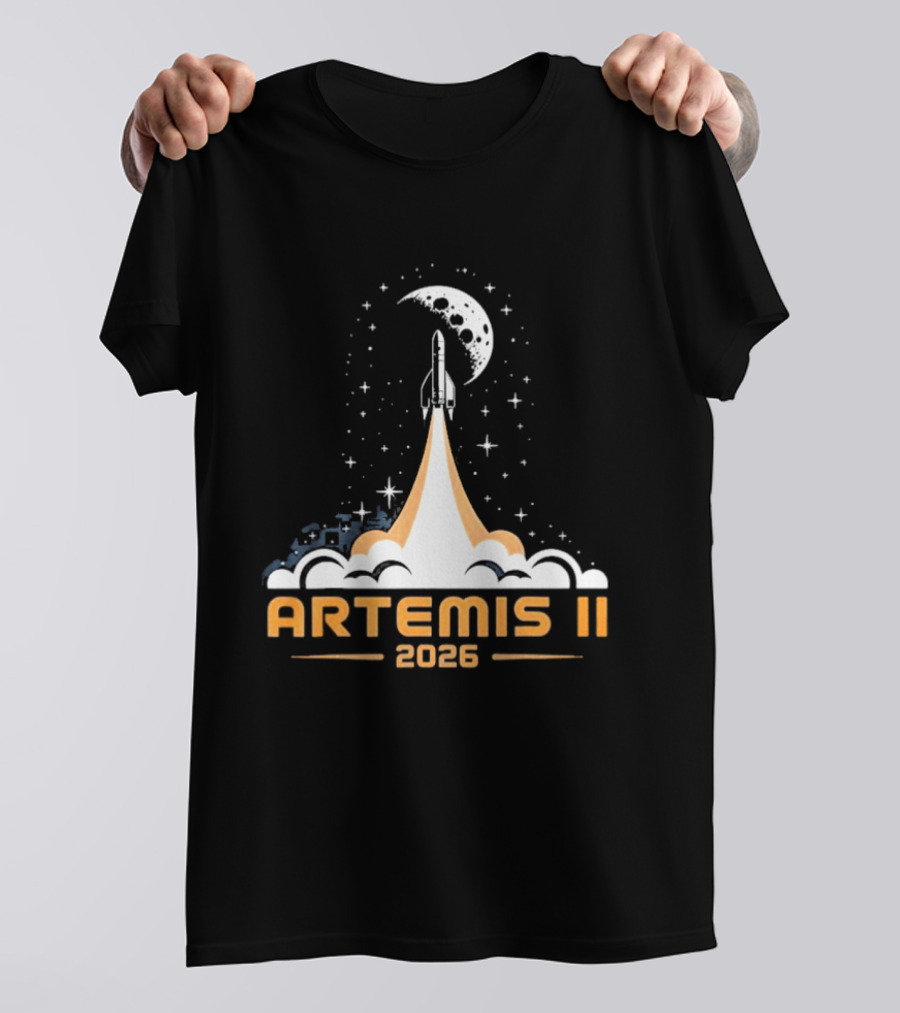 Artemis II 2026 Moon Rocket Launch With Stars And Moon T-Shirt
