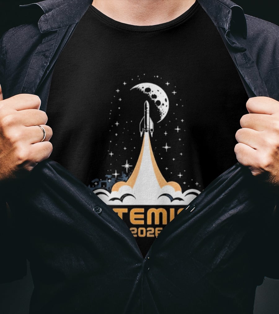 Artemis II 2026 Moon Rocket Launch With Stars And Moon T-Shirt
