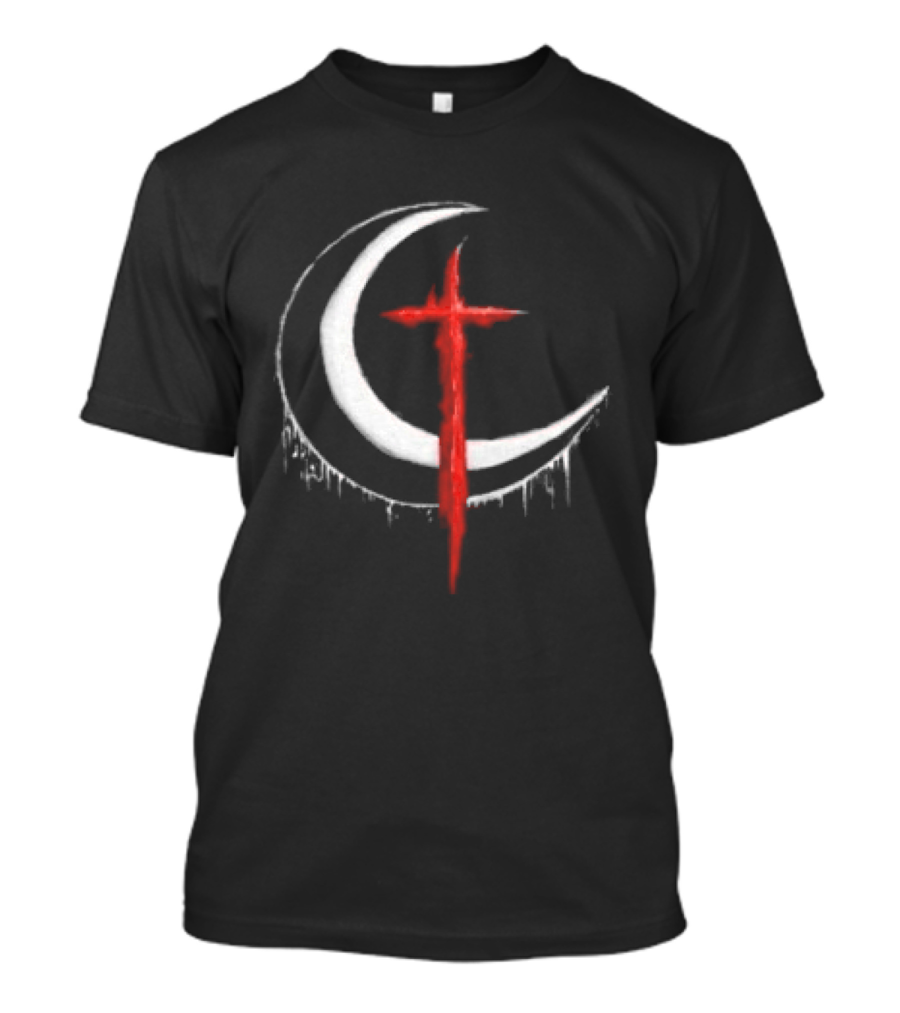 Doggie Deimos Blood Moon Dripping Red Crescent And Cross T-Shirt