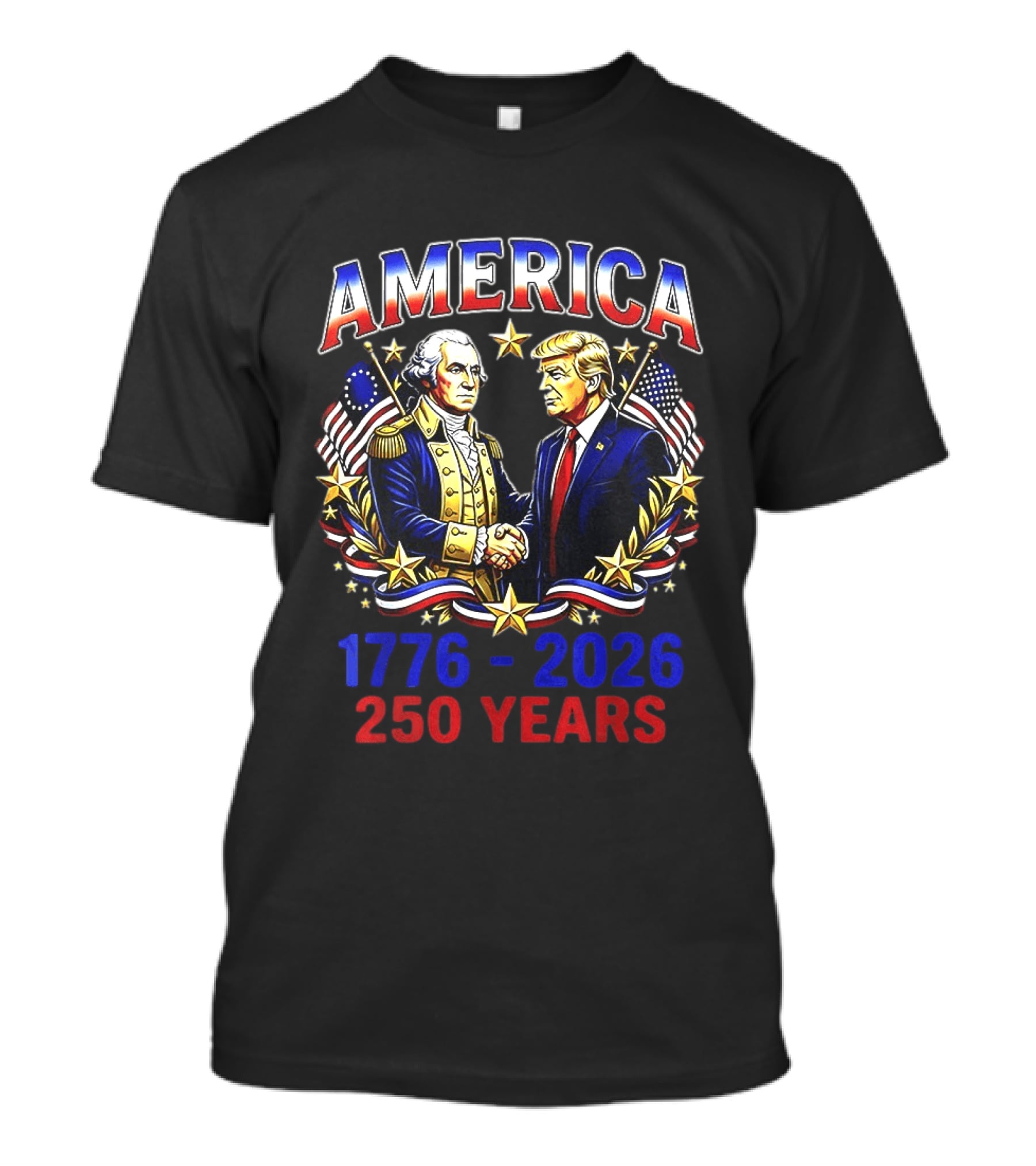 America 1776 2026 250 Years Washington Trump Fist Bump Flags T-Shirt