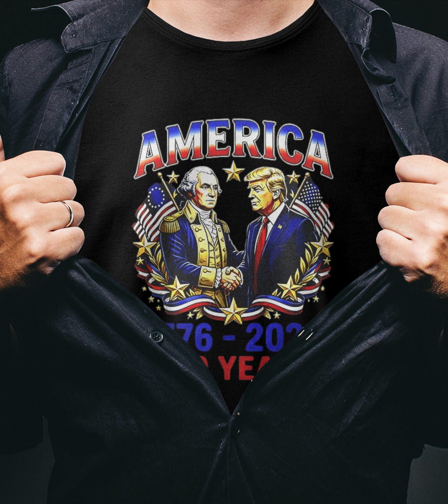 America 1776 2026 250 Years Washington Trump Fist Bump Flags T-Shirt