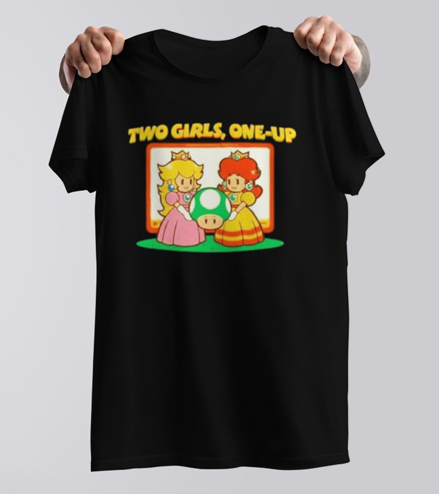 Two Girls One Up Mario Princess Peach Daisy 1 Up Mushroom T-Shirt