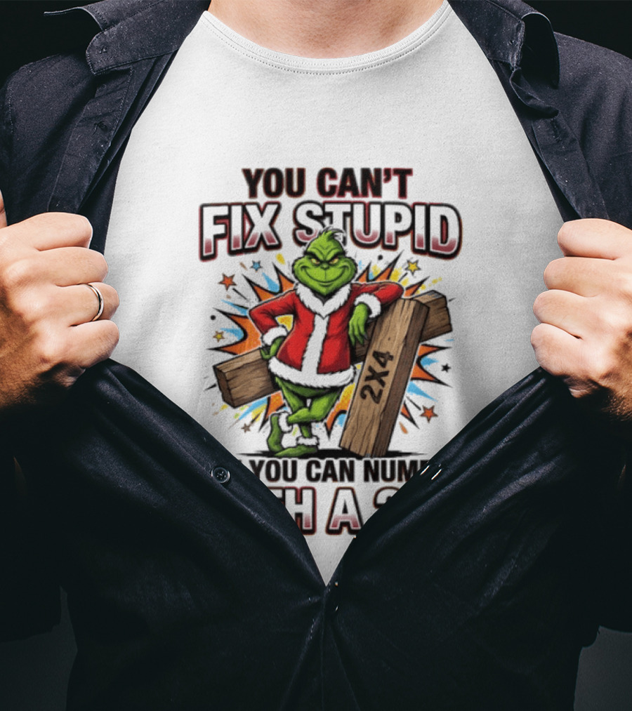 Grinch You Can't Fix Stupid But You Can Numb It With A 2x4 T-Shirt