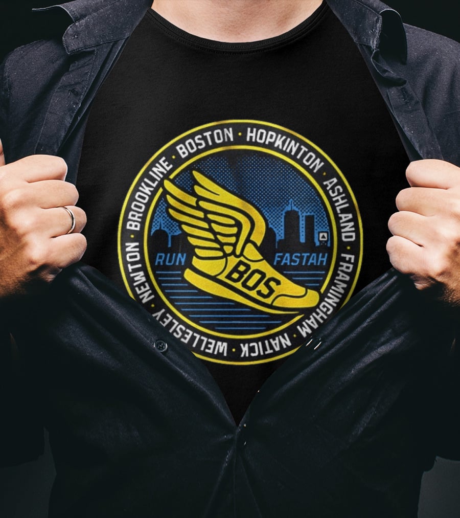 Boston Hopkinton Ashland Framingham Natick Newton Brookline Run Fastah BOS Skyline T-Shirt